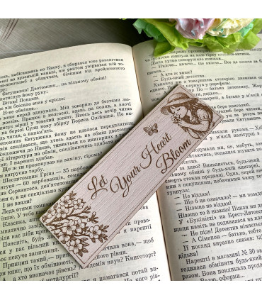 Unique wooden bookmark "Let Your Heart Bloom"