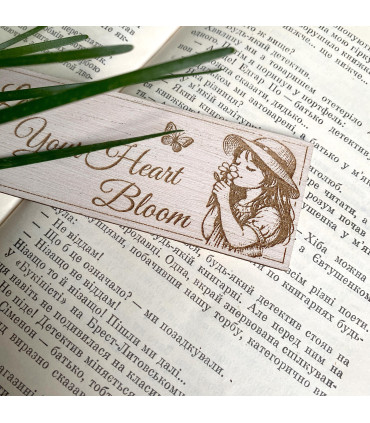 Unique wooden bookmark "Let Your Heart Bloom"