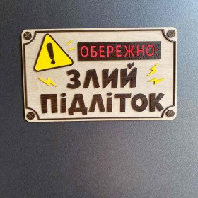 Дерев'яна табличка «Обережно: Злий підліток» 25×15 см