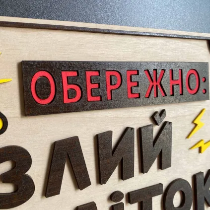 Дерев'яна табличка «Обережно: Злий підліток» 25×15 см