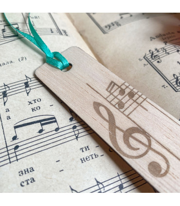 “Melody of Inspiration” Wooden Music Bookmark – Treble Clef & Notes