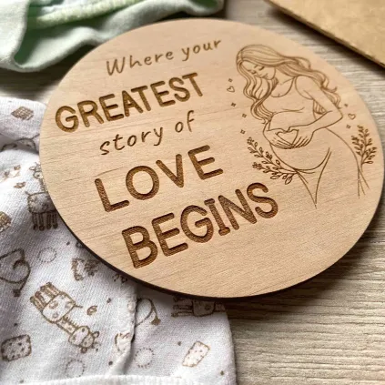 Pregnancy Announcement Wooden Plaque, Baby Story Love Begins Sign