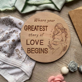 Pregnancy Announcement Wooden Plaque, Baby Story Love Begins Sign