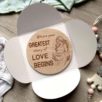 Pregnancy Announcement Wooden Plaque, Baby Story Love Begins Sign