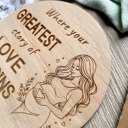 Pregnancy Announcement Wooden Plaque, Baby Story Love Begins Sign
