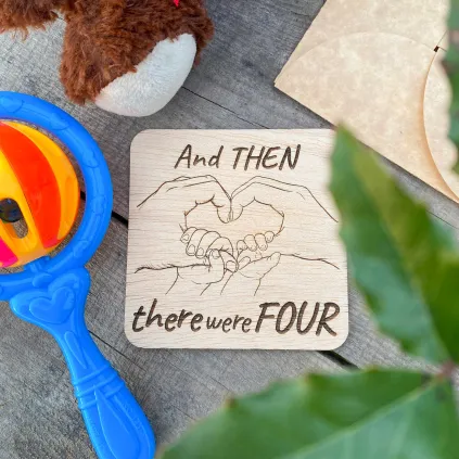 Wooden Pregnancy Announcement Sign - And Then There Were Four