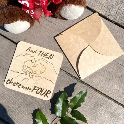 Wooden Pregnancy Announcement Sign - And Then There Were Four