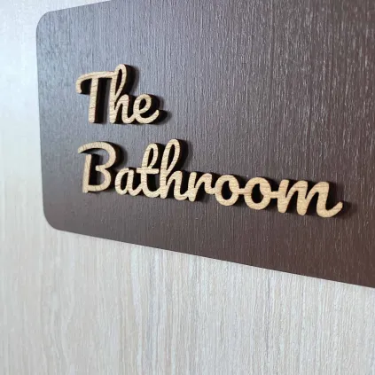 Modern Wooden Bathroom Sign, Bathtub Door Plaque
