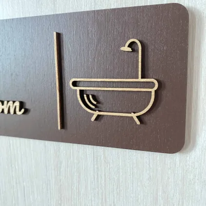 Modern Wooden Bathroom Sign, Bathtub Door Plaque