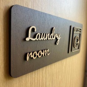 Modern Wooden Laundry Room Sign, Washing Machine Door Plaque