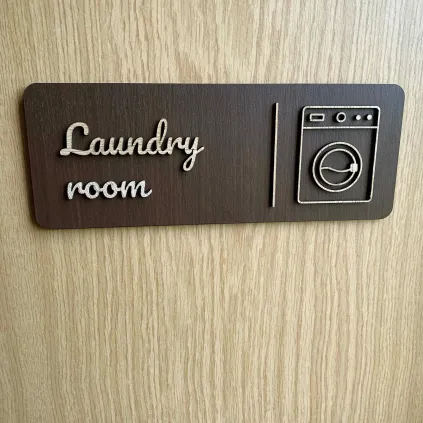 Modern Wooden Laundry Room Sign, Washing Machine Door Plaque