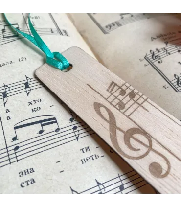 “Melody of Inspiration” Wooden Music Bookmark – Treble Clef & Notes