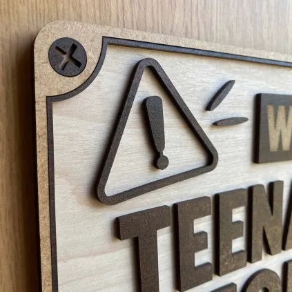 Funny Wooden Sign "Warning: Teenager Zone"
