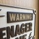 Funny Wooden Sign "Warning: Teenager Zone"