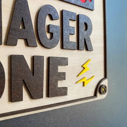 Funny Colorful "Warning: Teenager Zone" Wooden Sign