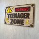 Funny Colorful "Warning: Teenager Zone" Wooden Sign