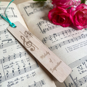 “Melody of Inspiration” Wooden Music Bookmark – Treble Clef & Notes