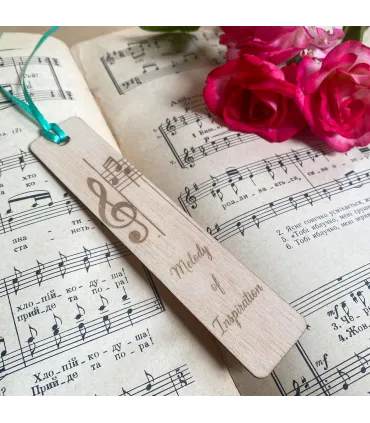 “Melody of Inspiration” Wooden Music Bookmark – Treble Clef & Notes