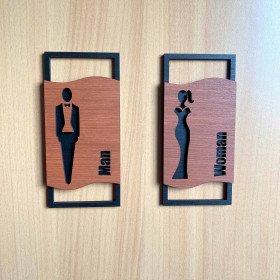 Modern Wooden Restroom Sign Set 70x150mm