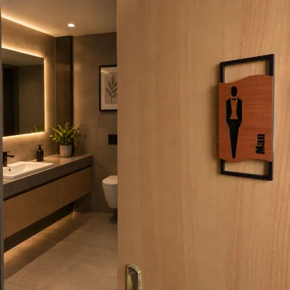 Modern Wooden Restroom Sign Set 70x150mm