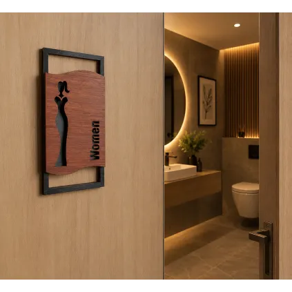 Modern Wooden Restroom Sign Set 70x150mm