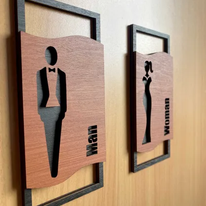 Modern Wooden Restroom Sign Set 70x150mm