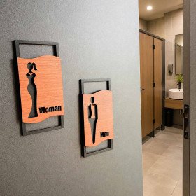 Modern Wooden Restroom Sign Set 70x150mm