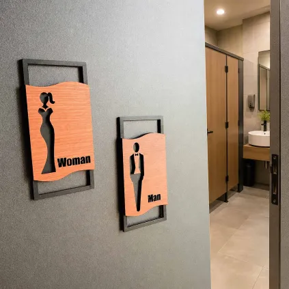 Modern Wooden Restroom Sign Set 70x150mm