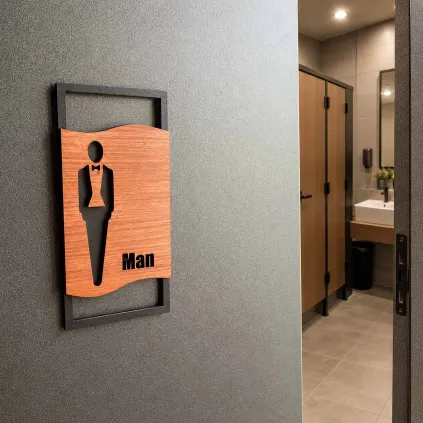 Modern Wooden Restroom Sign Set 70x150mm