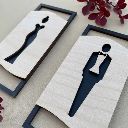 Modern Light Wood Restroom Sign Set 70x150mm