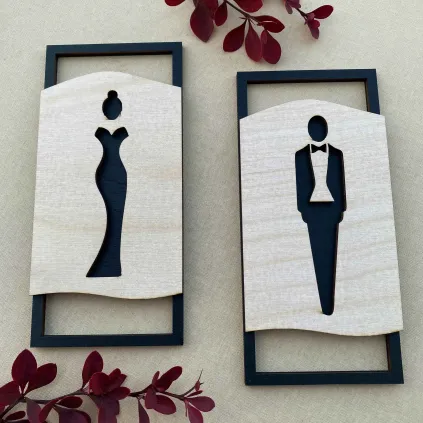 Modern Light Wood Restroom Sign Set 70x150mm