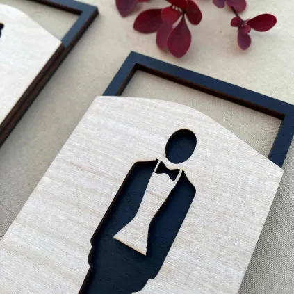 Modern Light Wood Restroom Sign Set 70x150mm
